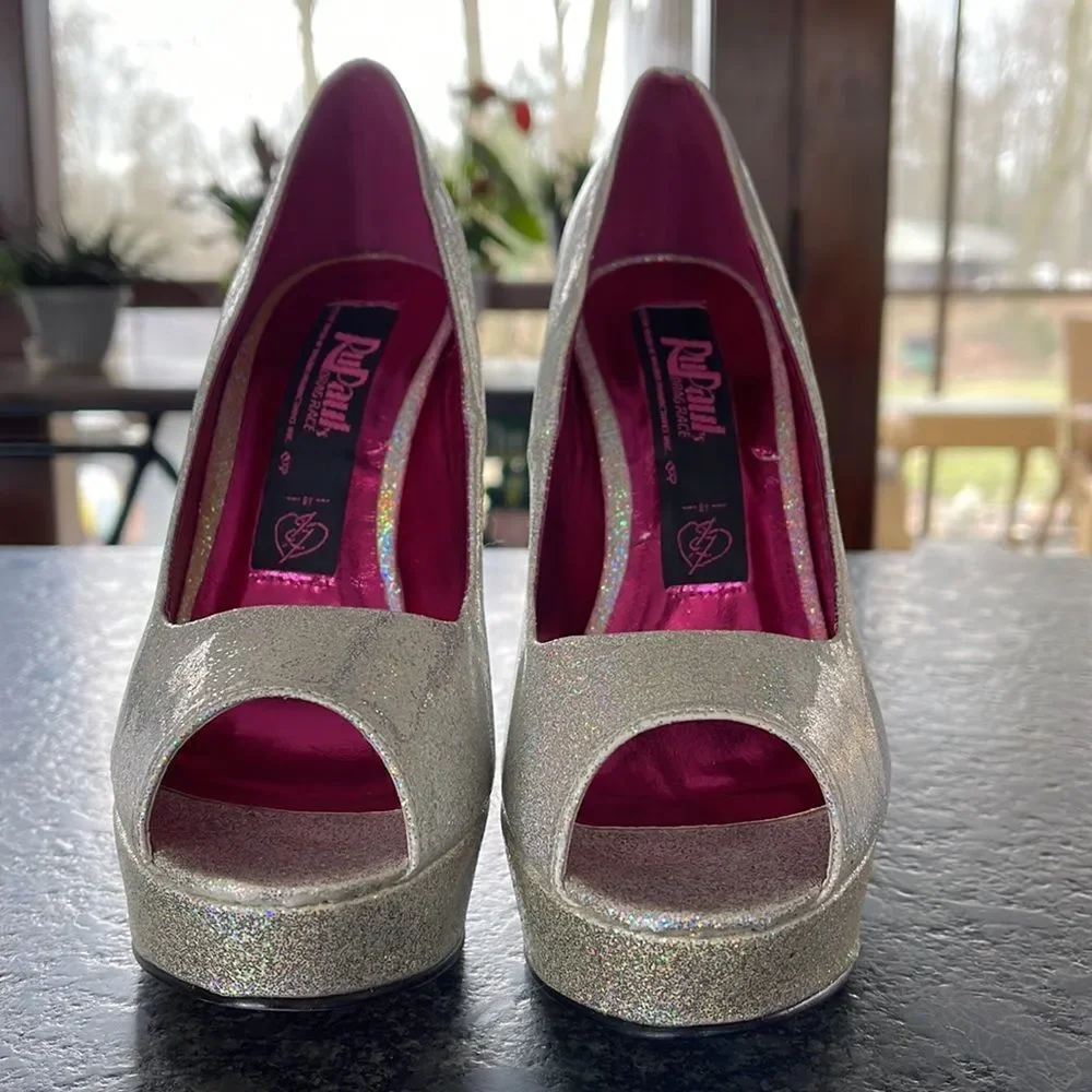 Iron Fist RuPaul Drag Race Disco Peep Toe Platforms Silver, sparkly SPECTACULAR!